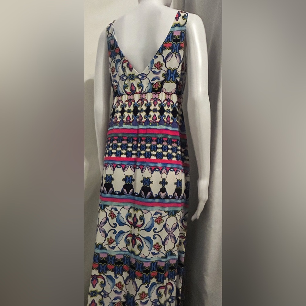 Nwt Natori Sz S Floral Aztec Tribal Geometric Flowy V Neck Maxi Dress Boho Y2K - Picture 5 of 10